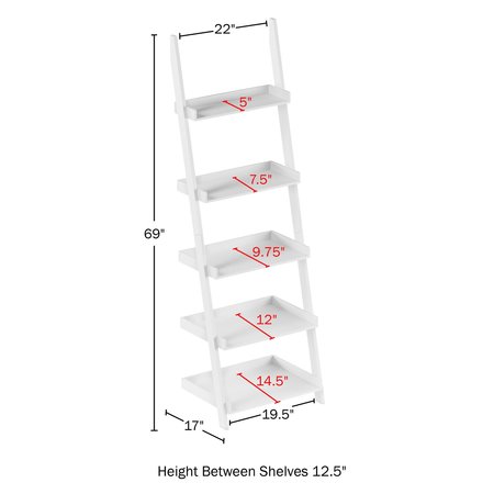 Hastings Home 5-Tier Ladder Bookshelf, White 956646DIO
